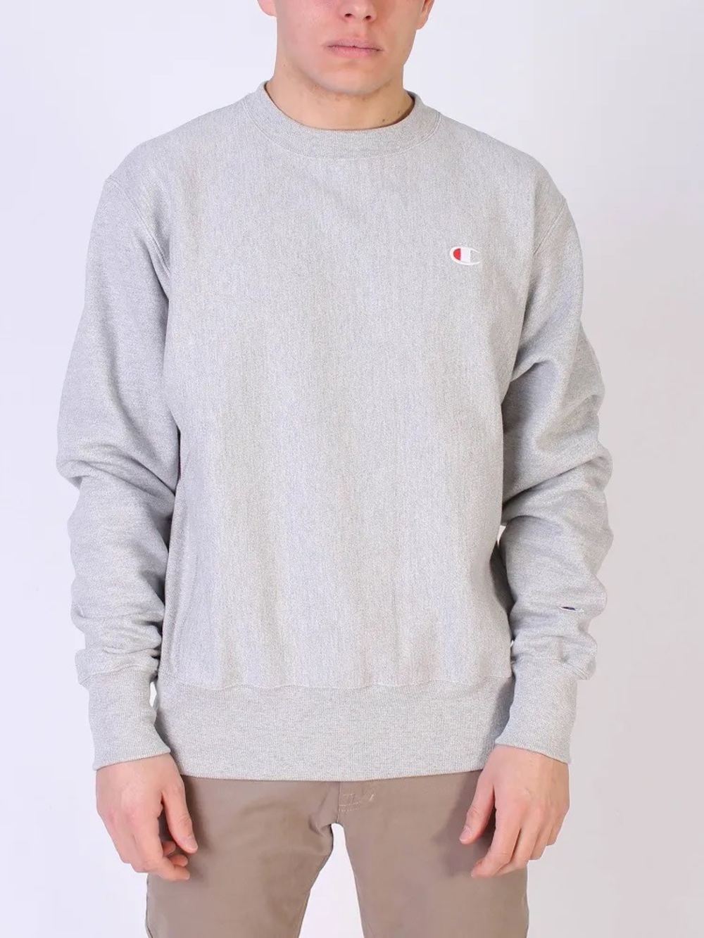 Champion Gray Crewneck Sweatshirt with Small Logo